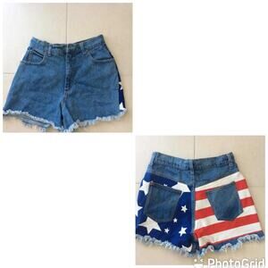 Carabella Vintage Cut Off Denim Shorts High Waist Patriotic